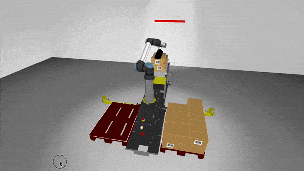 palletizing solution. Cobot palletizing boxes on to a pallet