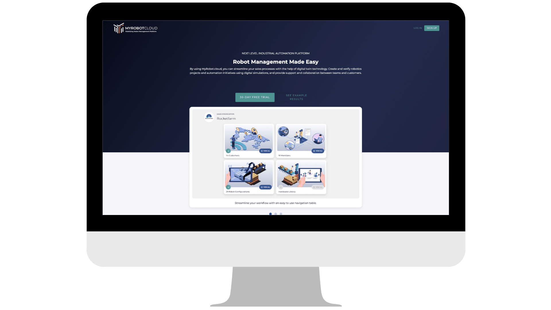 Mockup of how the frontpage of MyRobot.cloud looks like